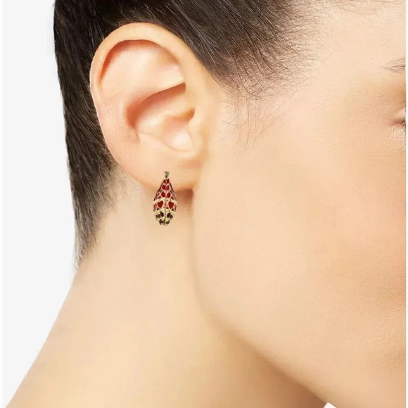 Multi-Heart Red Closed Gold Tone Hoop Earrings NWT - Picture 2 of 2